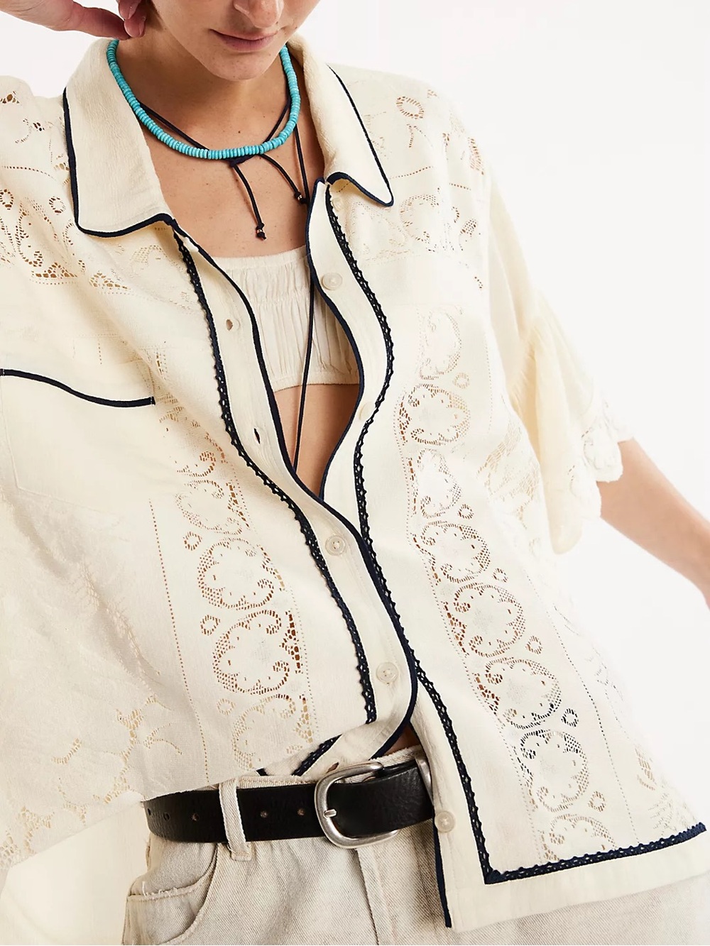 FREE PEOPLE Bali Sweet Sonnet Top Cream/Black Women’s - Size XSmall